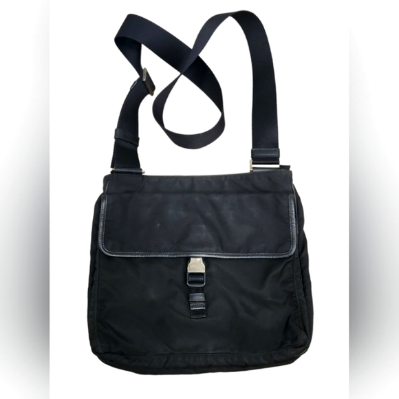 PRADA MILANO Logo Tessuto Crossbody Shoulder Messenger Bag Nylon Leather - Picture 1 of 15